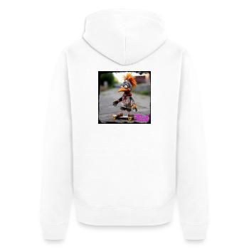 Poupée oiseau skateur streetart avec design artistique - Veste à capuche bio Premium Unisexe - blanc - Dos - Thijin (182cm)