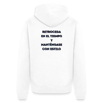Retro-Stil im Laufe der Zeit - Unisex Premium Bio Zip Hoodie - Weiß - Hinten - Thijin (182cm)