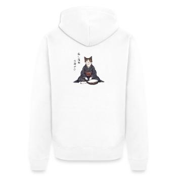 Modern Anime Cat in Kimono – Zen Meditation - Unisex Premium Organic Zip Hoodie - white - Back - Thijin (182cm)