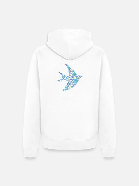 Nordic Floral - Bright Blue Bird - Unisex Premium Organic Zip Hoodie - white