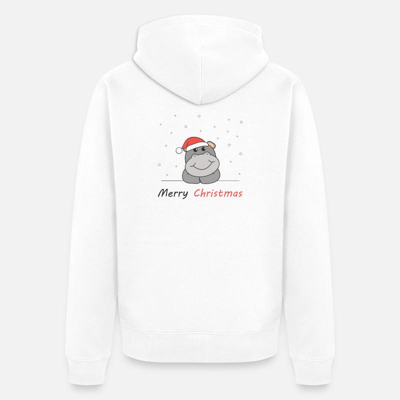 Hippopotame Noël Neige Hiver Animaux Hippopotames - Veste à capuche bio Premium Unisexe - blanc
