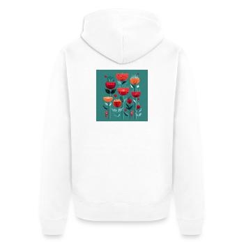 Abstrakte Blumen in leuchtenden Farben - Unisex Premium Bio Zip Hoodie - Weiß - Hinten - Thijin (182cm)