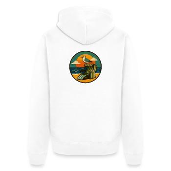 Strandkorb Design mit Möwe - Unisex Premium Bio Zip Hoodie - Weiß - Hinten - Thijin (182cm)