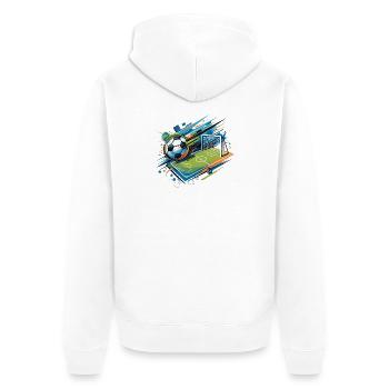 Dynamische Fußballillustration für aktive Fans - Unisex Premium Bio Zip Hoodie - Weiß - Hinten - Thijin (182cm)