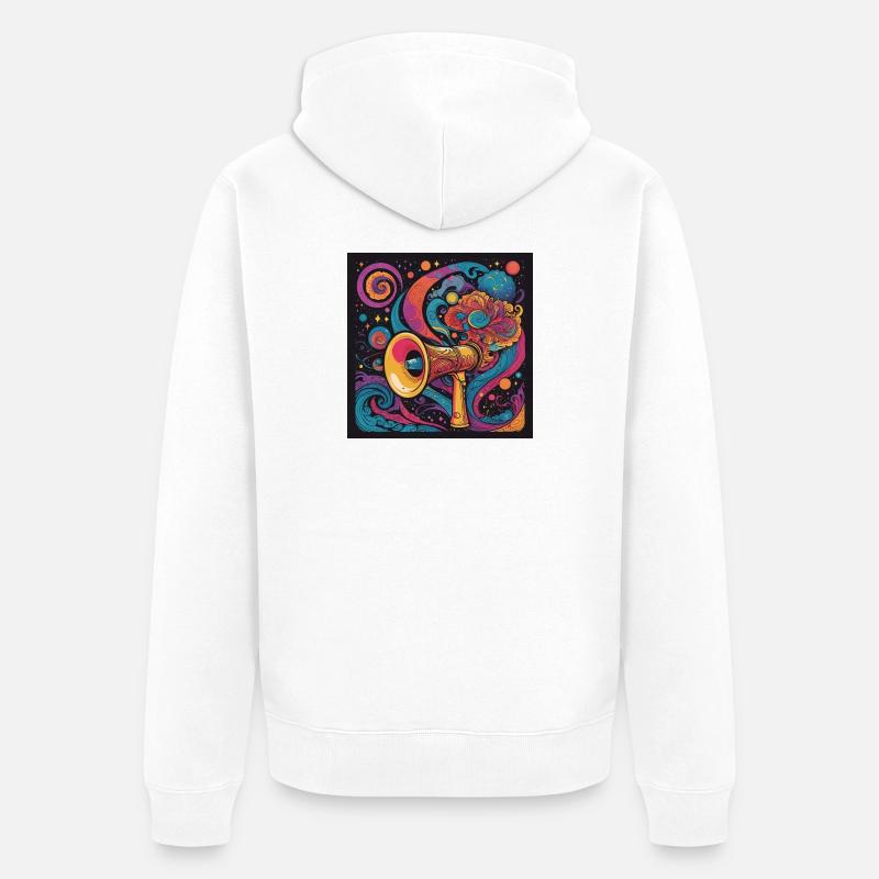 Exploration psychédélique avec haut-parleur spatial - Veste à capuche bio Premium Unisexe - blanc