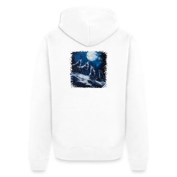 Wolfsgruppe unter Vollmond - Unisex Premium Bio Zip Hoodie - Weiß - Hinten - Thijin (182cm)