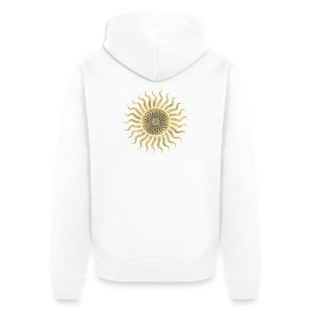 Gold & Schwarze Sonne - Unisex Premium Bio Zip Hoodie - Weiß - Hinten - Thijin (182cm)
