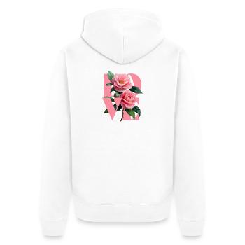 Elegante blumige Komposition in Kamelienrosa - Unisex Premium Bio Zip Hoodie - Weiß - Hinten - Thijin (182cm)