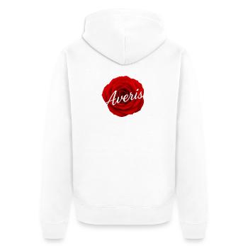 Rote Rose mit Avenir-Textdesign - Unisex Premium Bio Zip Hoodie - Weiß - Hinten - Thijin (182cm)