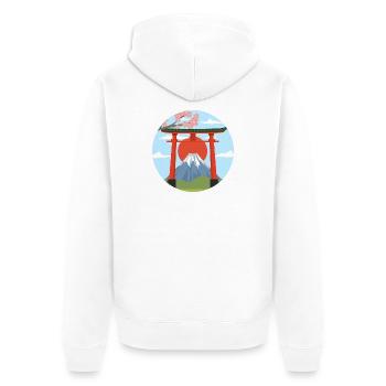 Mount Fuji and Torii Print - Unisex Premium Organic Zip Hoodie - white - Back - Thijin (182cm)