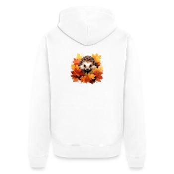 Herbstlicher Igel im Laub - Unisex Premium Bio Zip Hoodie - Weiß - Hinten - Thijin (182cm)