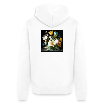 Mer de fleurs avec des papillons baroque flamand - Veste à capuche bio Premium Unisexe - blanc - Dos - Thijin (182cm)