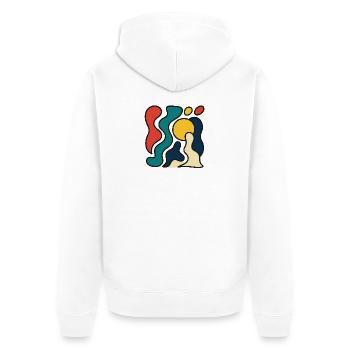 Abstraktes Design mit gelber Sonne - Unisex Premium Bio Zip Hoodie - Weiß - Hinten - Thijin (182cm)