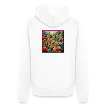 Vibrant Cactus and Succulent Garden Embroidery - Unisex Premium Organic Zip Hoodie - white - Back - Thijin (182cm)