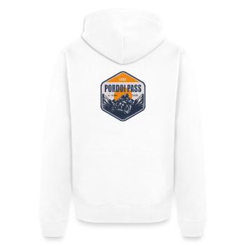 Pordoi Pass Italy Dolomites Motorcycle Route - Unisex Premium Organic Zip Hoodie - white - Back - Thijin (182cm)