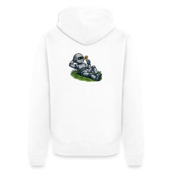 Roboter mit Blume auf einen Rasen - Unisex Premium Bio Zip Hoodie - Weiß - Hinten - Thijin (182cm)