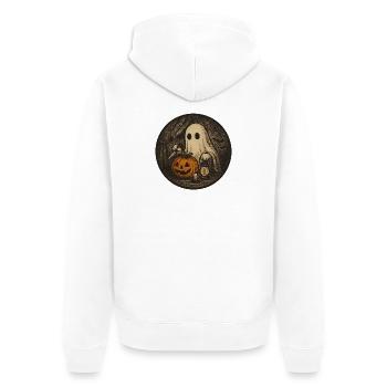 Scène fantôme vintage d’Halloween effrayante avec citrouille - Veste à capuche bio Premium Unisexe - blanc - Dos - Thijin (182cm)