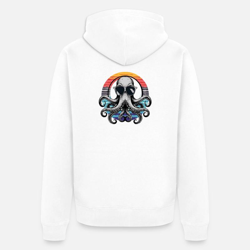 Pieuvre avec lunettes de soleil - Veste à capuche bio Premium Unisexe - blanc