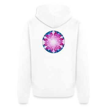 BlumenMandala in Magenta, Pink und Blau - Unisex Premium Bio Zip Hoodie - Weiß - Hinten - Thijin (182cm)