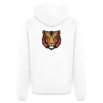 Ausdrucksstarker Tiger Kopfeindruck - Unisex Premium Bio Zip Hoodie - Weiß - Hinten - Thijin (182cm)
