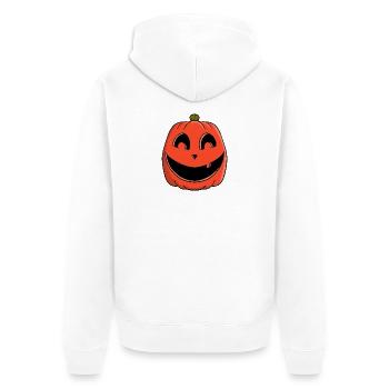 Verspieltes Kürbislächeln - Unisex Premium Bio Zip Hoodie - Weiß - Hinten - Thijin (182cm)