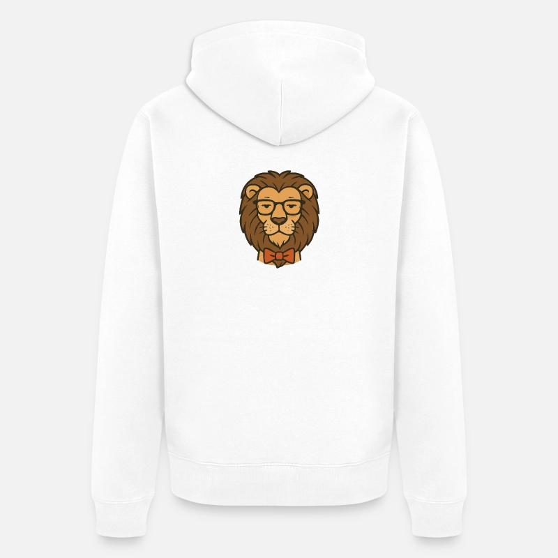 Löwe mit Brille und Fliege - Unisex Premium Bio Zip Hoodie - Weiß