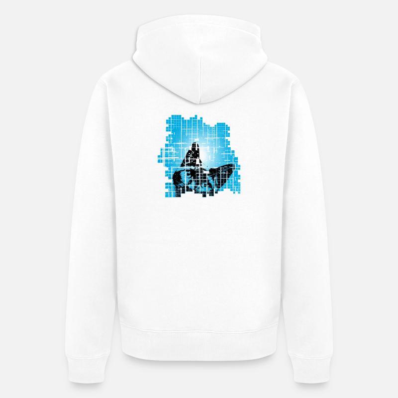 Chat en Pixel Grid Bleu - Veste à capuche bio Premium Unisexe - blanc