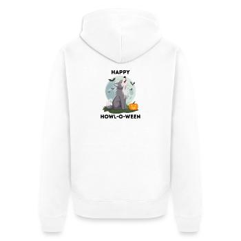 Happy Howl-o-ween – Wolf Halloween Wortspiel - Unisex Premium Bio Zip Hoodie - Weiß - Hinten - Thijin (182cm)