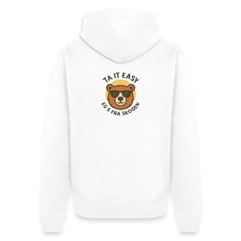 Bleib ruhig, ich komme aus dem Wald. - Unisex Premium Bio Zip Hoodie - Weiß - Hinten - Thijin (182cm)