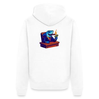 Office shark with money, flame and cigar - Unisex Premium Organic Zip Hoodie - white - Back - Thijin (182cm)