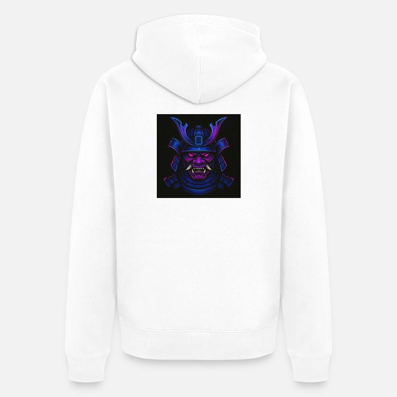 Masque de samouraï néon - Veste à capuche bio Premium Unisexe - blanc