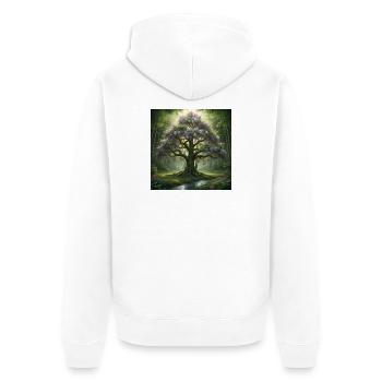 Waldbaum mit Fliederblüten - Unisex Premium Bio Zip Hoodie - Weiß - Hinten - Thijin (182cm)