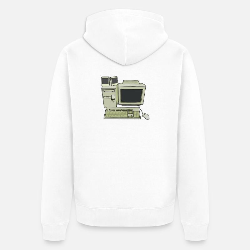 Retro Computer Desk Einrichtung - Unisex Premium Bio Zip Hoodie - Weiß