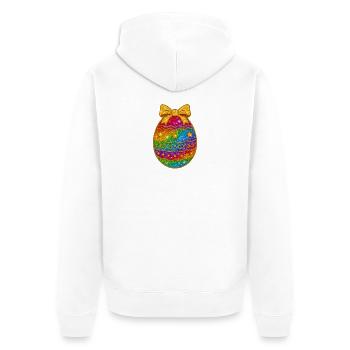 Regenbogen Glitzer-Ei mit Schleife - Unisex Premium Bio Zip Hoodie - Weiß - Hinten - Thijin (182cm)
