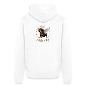 Guardian of Joy – Angel Dachshund - Unisex Premium Bio Zip Hoodie - Weiß - Hinten - Thijin (182cm)