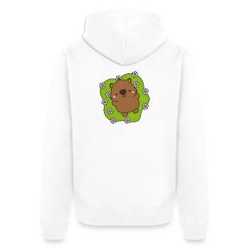 Niedlicher Biber mit floralem Herz - Unisex Premium Bio Zip Hoodie - Weiß - Hinten - Thijin (182cm)