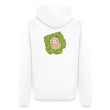 Glücklicher Bär im Blumengarten - Unisex Premium Bio Zip Hoodie - Weiß - Hinten - Thijin (182cm)