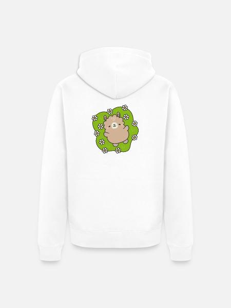 Glücklicher Bär im Blumengarten - Unisex Premium Bio Zip Hoodie - Weiß