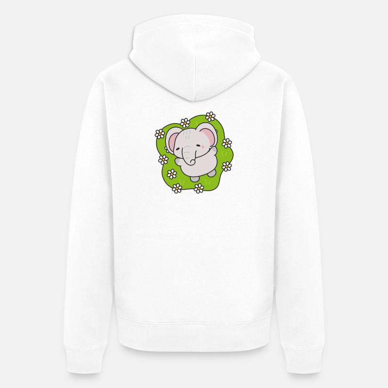 Éléphant Mignon aux Fleurs - Veste à capuche bio Premium Unisexe - blanc