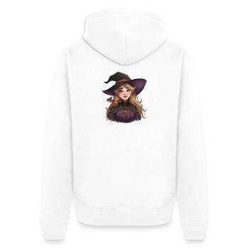 Fantasy Hexe mit Drachen auf der Schulter - Unisex Premium Bio Zip Hoodie - Weiß - Hinten - Thijin (182cm)