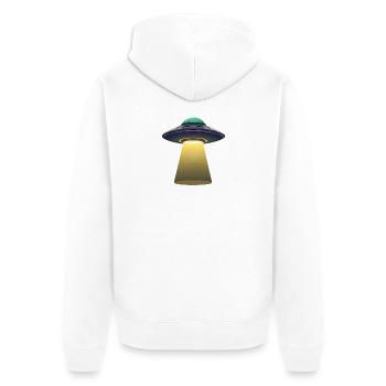 UFO Lichtstrahl Abduktion Szene - Unisex Premium Bio Zip Hoodie - Weiß - Hinten - Thijin (182cm)
