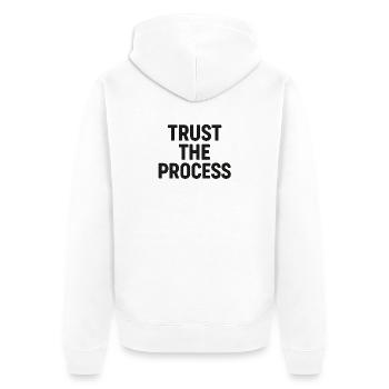 Motivation Merch - Unisex Premium Bio Zip Hoodie - Weiß - Hinten - Thijin (182cm)