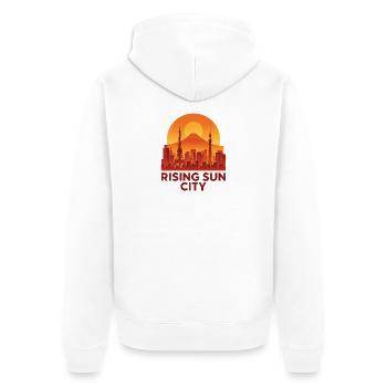Aufgehende Sonne Stadt Skyline Silhouette  - Unisex Premium Bio Zip Hoodie - Weiß - Hinten - Thijin (182cm)