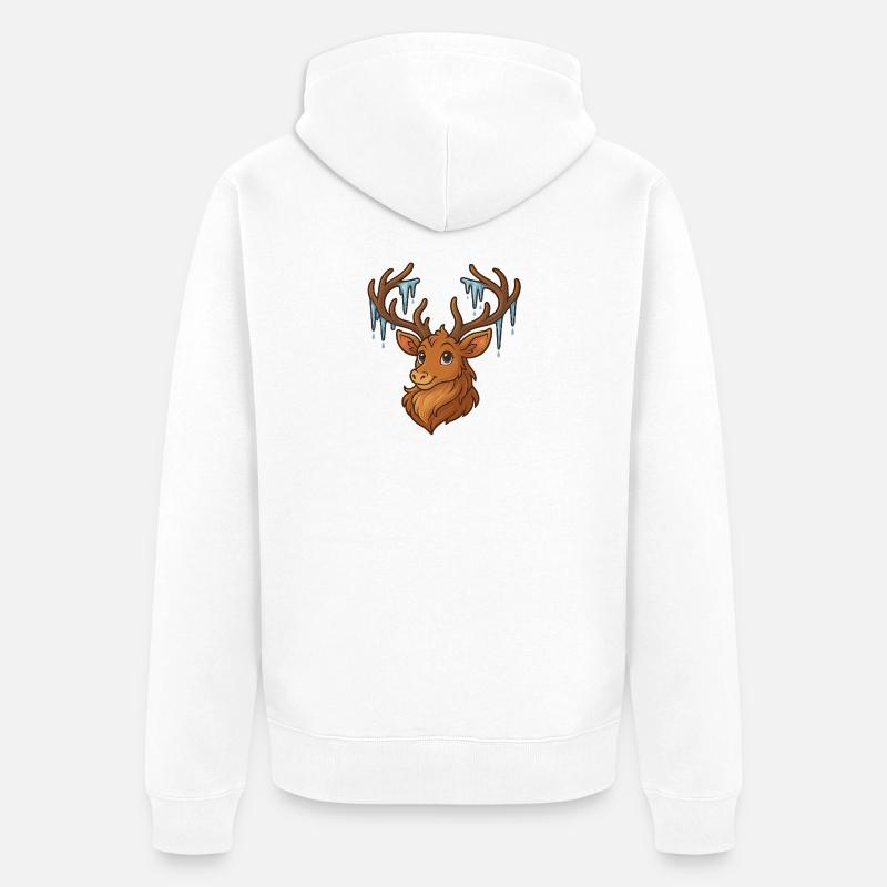 Winterhirsch mit Eiszapfen - Unisex Premium Bio Zip Hoodie - Weiß