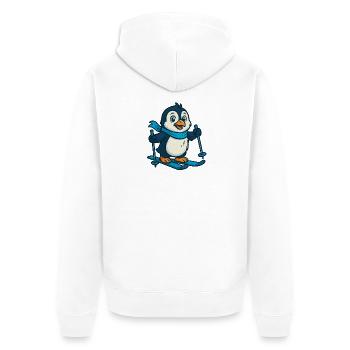 Pinguin auf Skiern mit Schal - Unisex Premium Bio Zip Hoodie - Weiß - Hinten - Thijin (182cm)