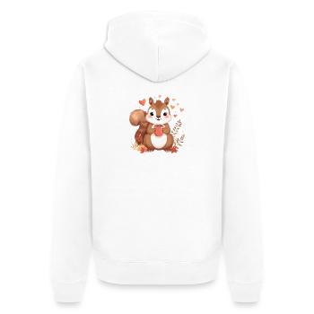 Herbstliches Eichhörnchen mit heißem Kakao - Unisex Premium Bio Zip Hoodie - Weiß - Hinten - Thijin (182cm)