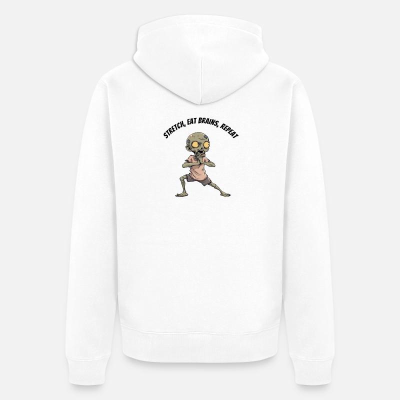 Zombie Stretch Manger Cerveaux Répéter - Veste à capuche bio Premium Unisexe - blanc