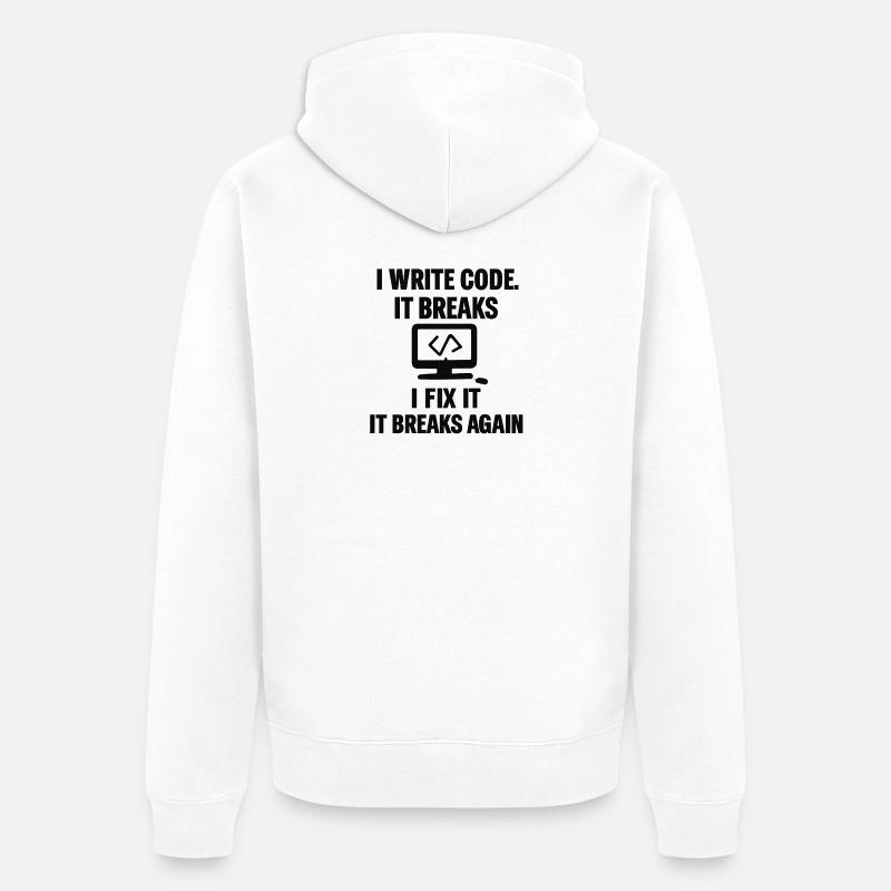 I Write Code – Funny Programmer T-Shirt - Unisex Premium Organic Zip Hoodie - white