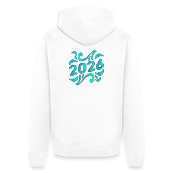 JAHRESZAHL JAHR 2026 - Unisex Premium Bio Zip Hoodie - Weiß - Hinten - Thijin (182cm)