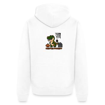 "Gruselsaurus" - Pixel Art Dinosaurier 🎃🦖 - Unisex Premium Bio Zip Hoodie - Weiß - Hinten - Thijin (182cm)